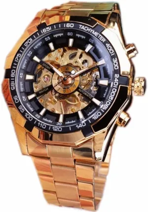 Men Automatic Mechanical Watches Skeleton Watch Stainless Steel Wristwatches Waterproof Luminous