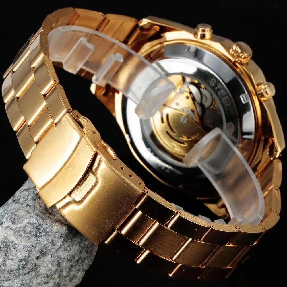 Men Automatic Mechanical Watches Skeleton Watch Stainless Steel Wristwatches Waterproof Luminous