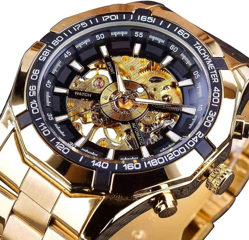 Men Automatic Mechanical Watches Skeleton Watch Stainless Steel Wristwatches Waterproof Luminous