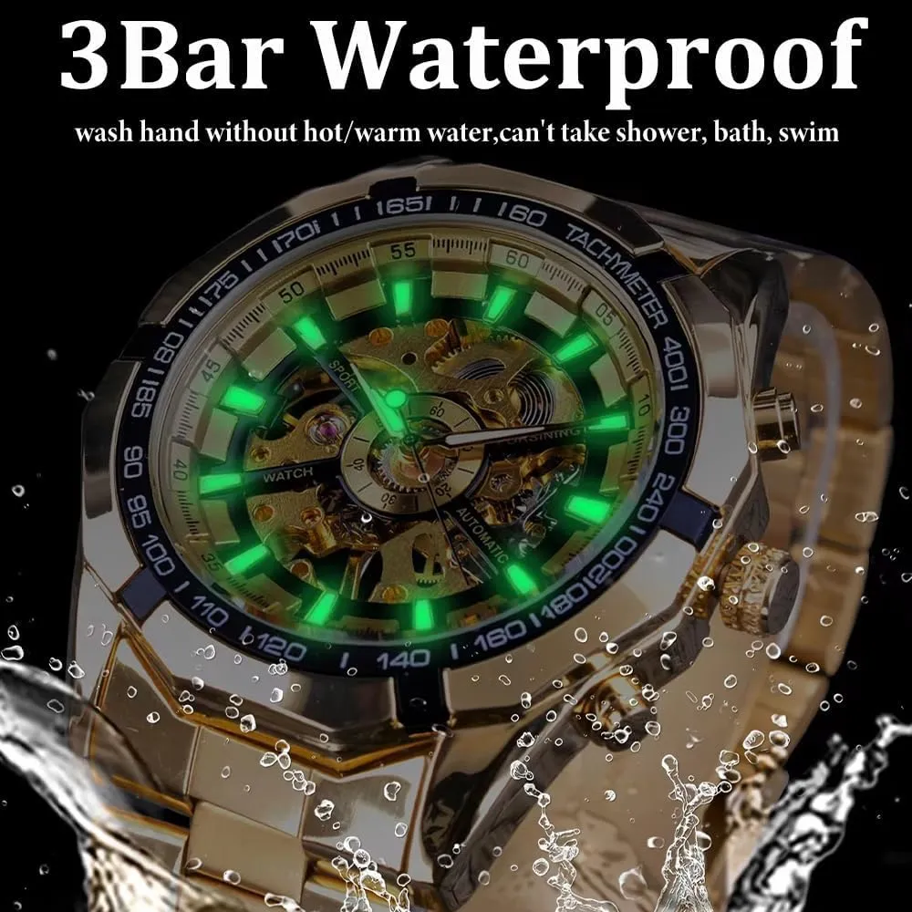 Men Automatic Mechanical Watches Skeleton Watch Stainless Steel Wristwatches Waterproof Luminous