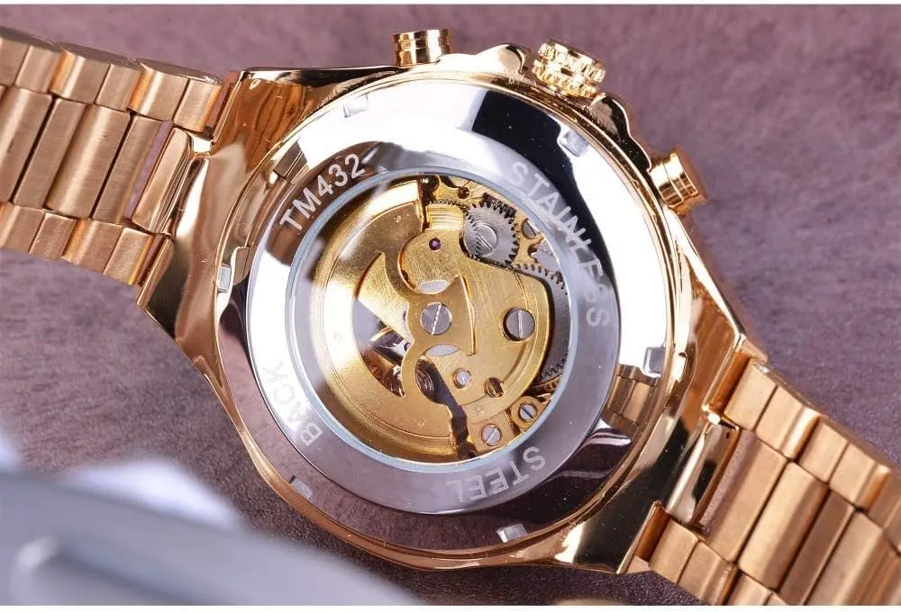 Men Automatic Mechanical Watches Skeleton Watch Stainless Steel Wristwatches Waterproof Luminous