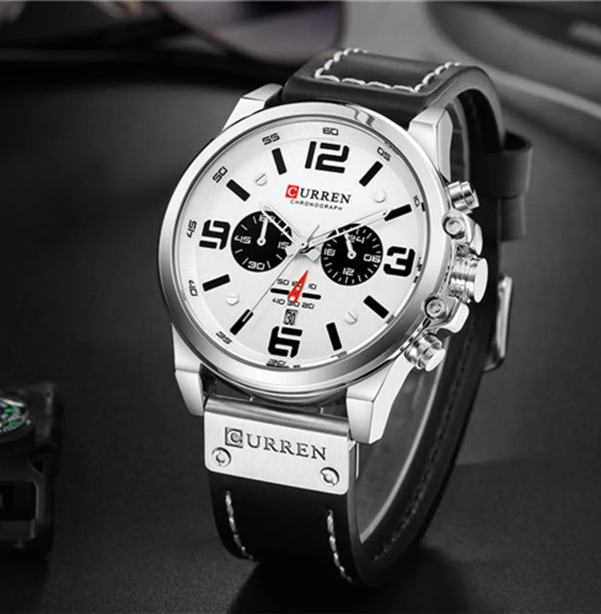 Men Chronograph Sport Watches Brown Leather Strap Quartz Watch Business Casual Wrist Watch for Men