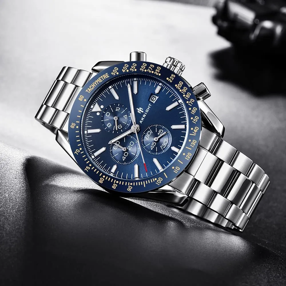 Men Watch Watch for Men Waterproof Stainless Steel Wrist Watches Analog Chronograph Quartz Watch Business Classic Watch, Easy Read Men Dress Watch