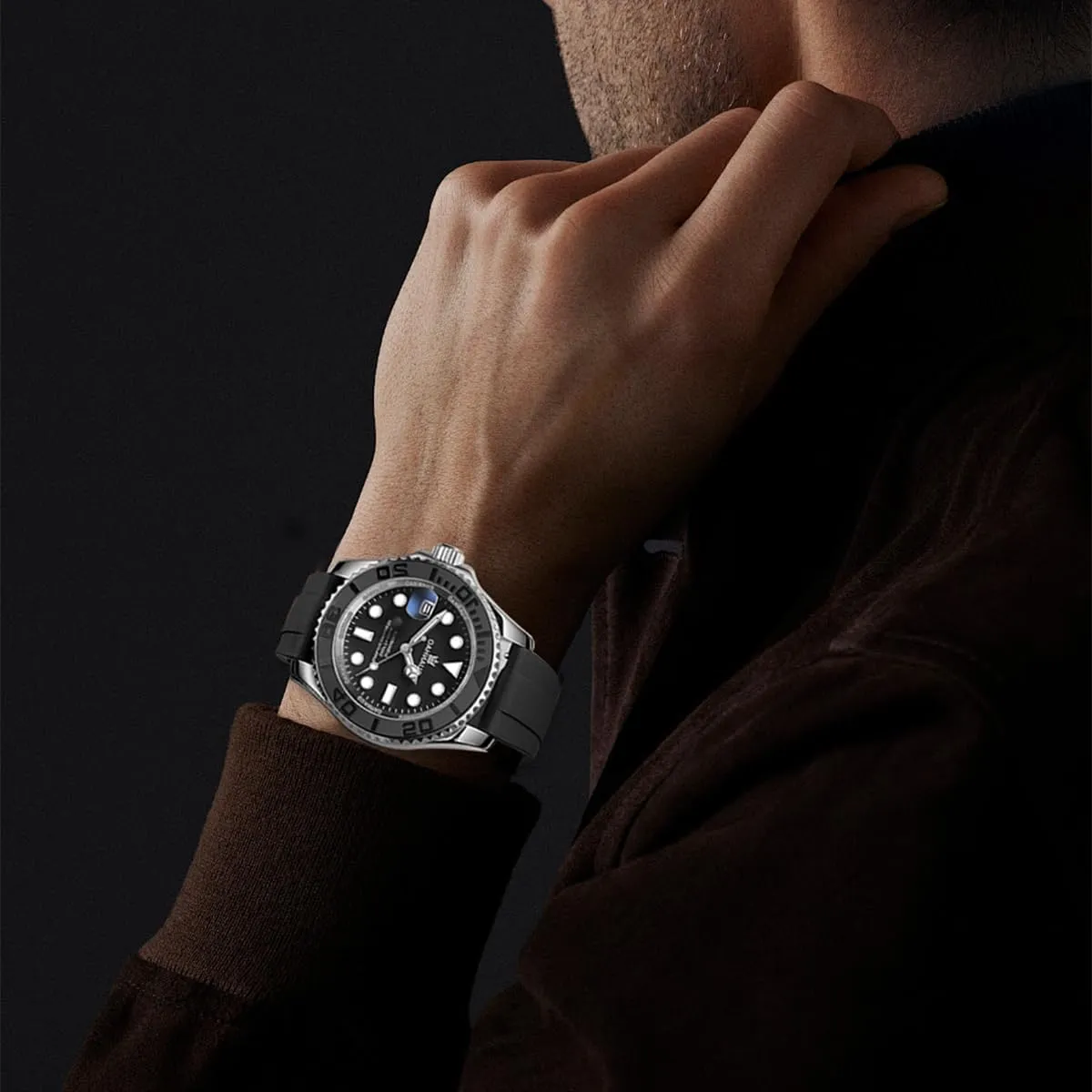 Men's Automatic Mechanical Diving Watch， 40mm Luminous Dial， 100M Waterproof， Luxury Fashion Business Casual Sport Designer Genuine Watch with Calendar， Rubber