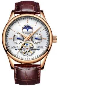Men's Automatic Mechanical Watch Leather Belt Waterproof