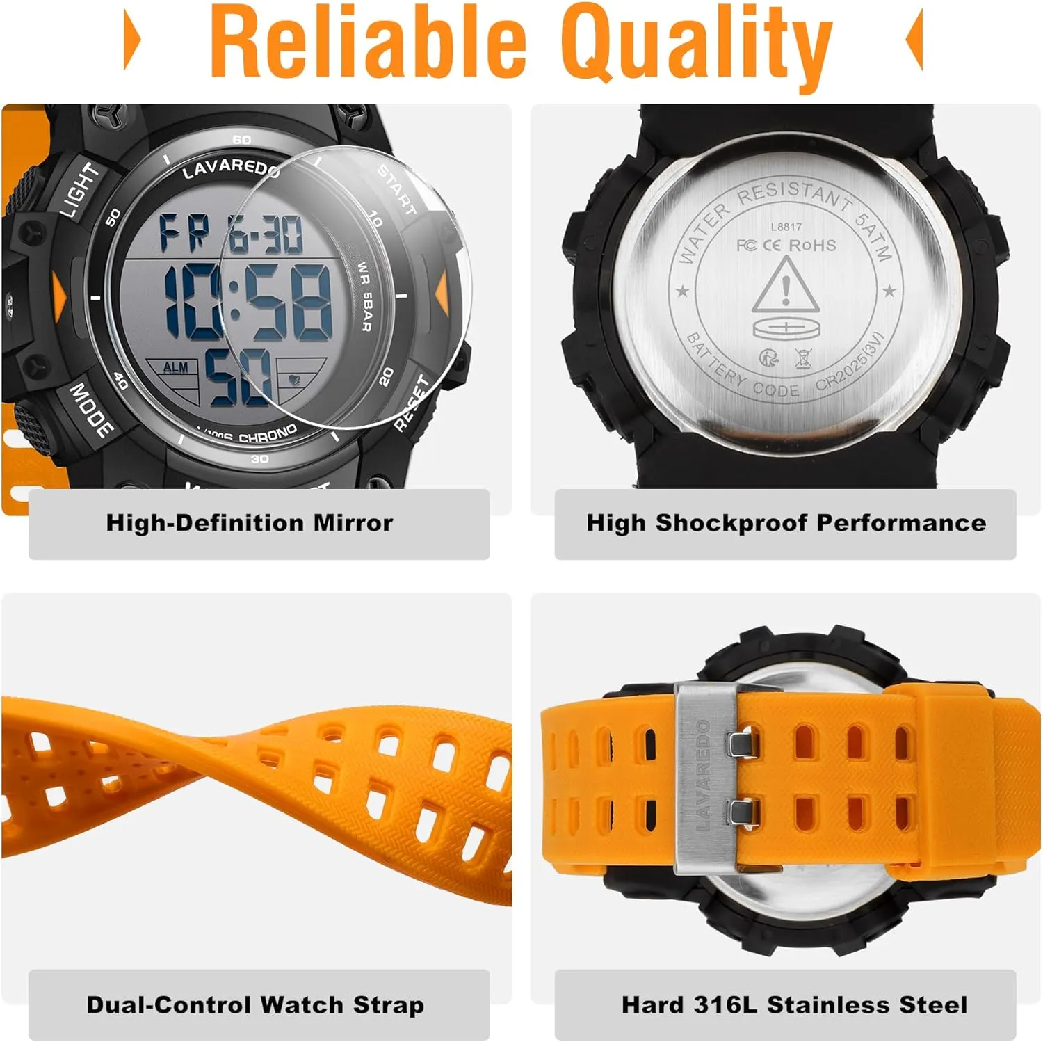 Men's Digital Watch Sports Outdoor Waterproof Watches for Men with LED Backlight Alarm Stopwatch Mens Watches Digital Chronograph Military Date