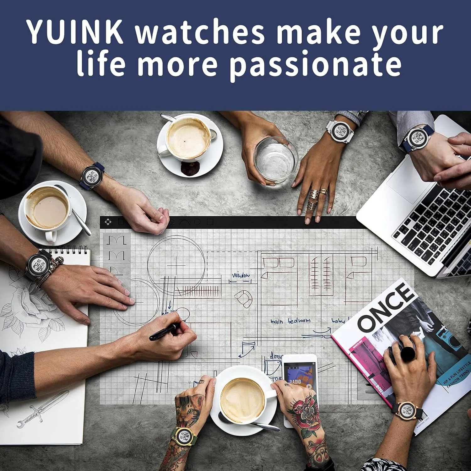 Mens Digital Watch Ultra-Thin Sports Waterproof Simple Watch Stainless Steel Wrist Watch for Men Women