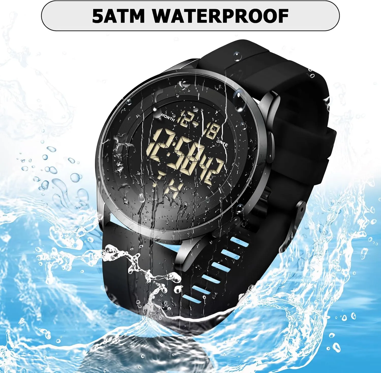 Mens Digital Waterproof Military Watch for Men Black Dive Tactical Sports Minimalist Ultra-Thin Wrist Watch