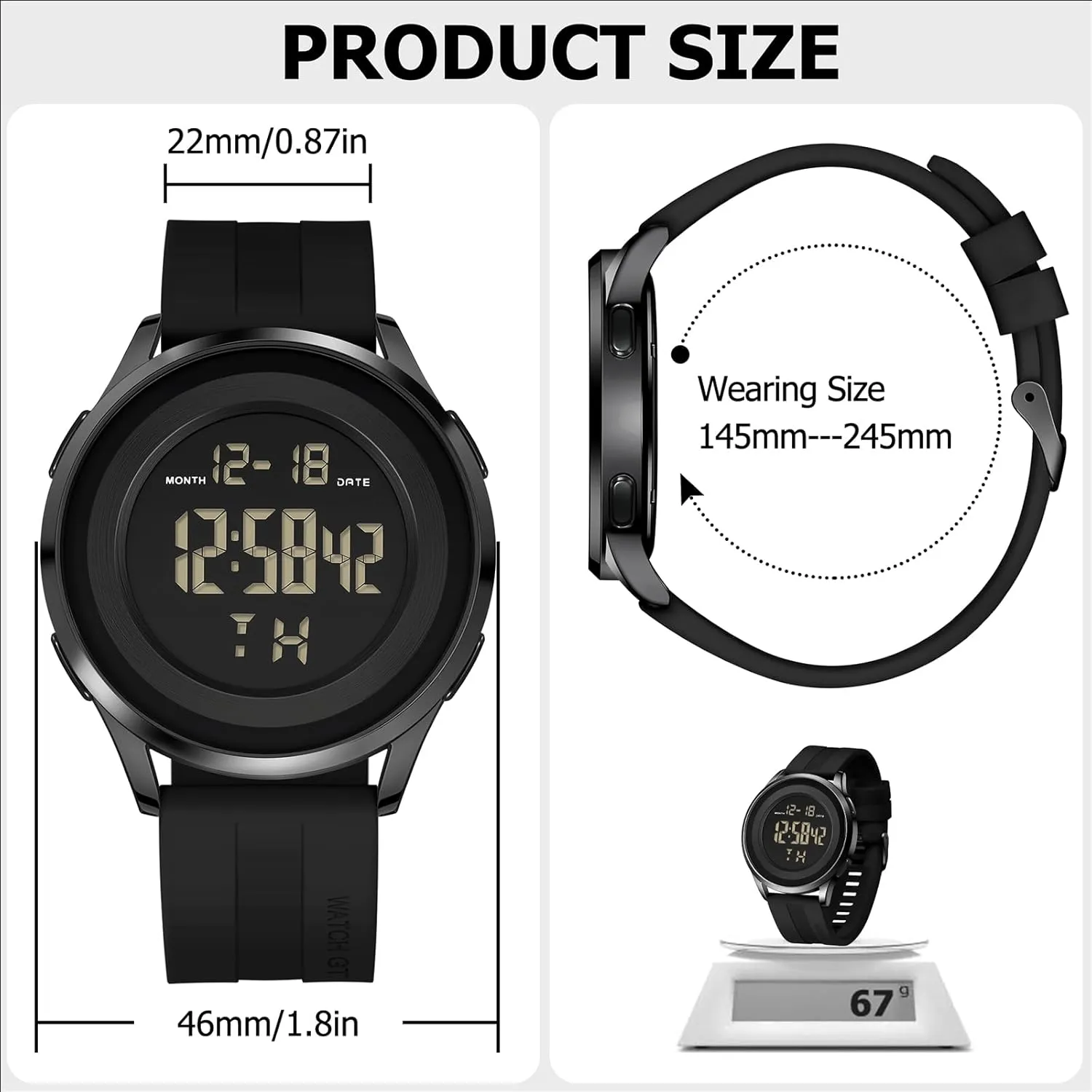 Mens Digital Waterproof Military Watch for Men Black Dive Tactical Sports Minimalist Ultra-Thin Wrist Watch