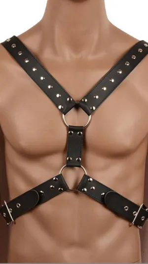 Men’s Leather Buckled Chest Harness – Y-Front Multi-Strap Design