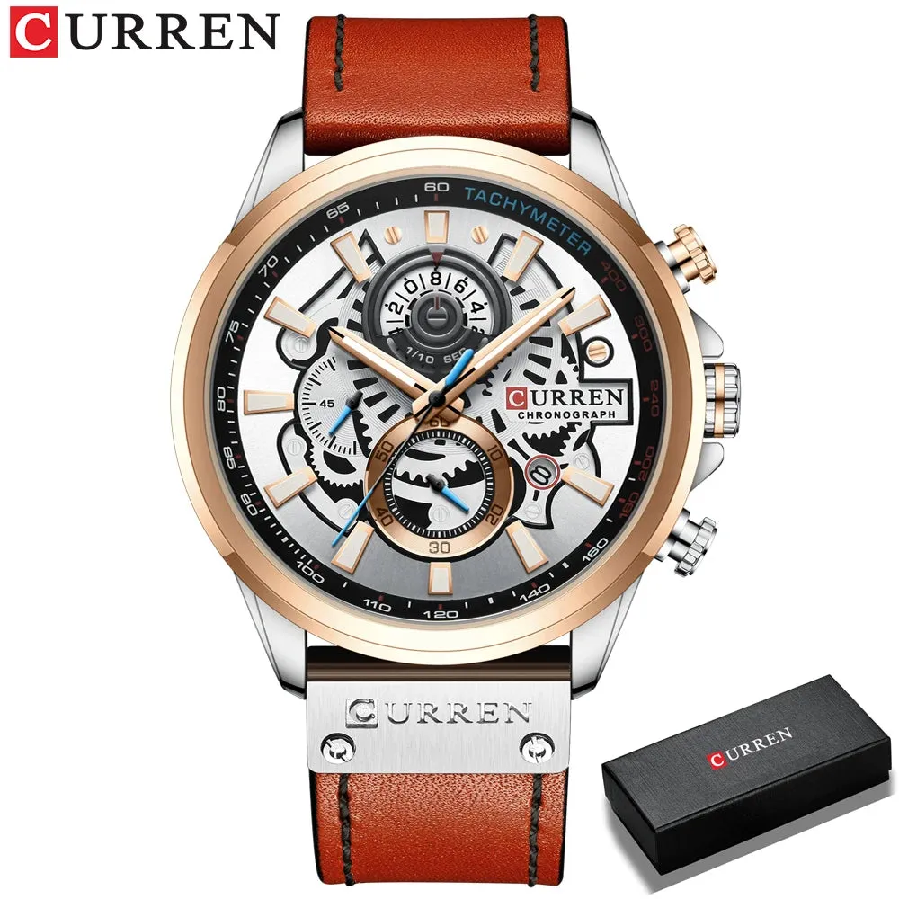 Men's Military Waterproof Sports Watch with Genuine Leather