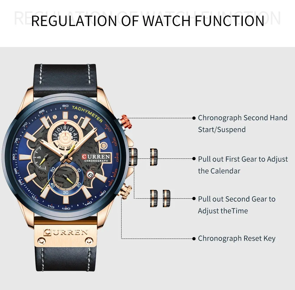 Men's Military Waterproof Sports Watch with Genuine Leather