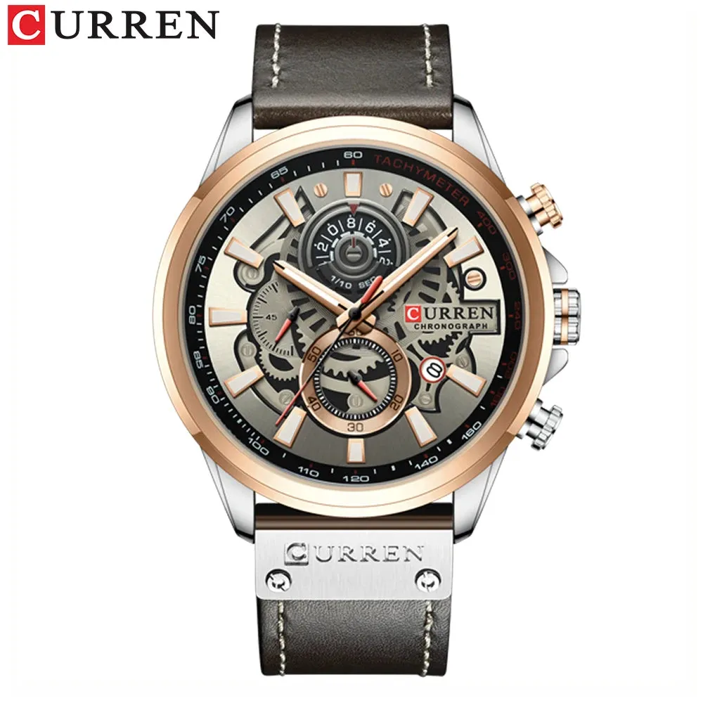 Men's Military Waterproof Sports Watch with Genuine Leather