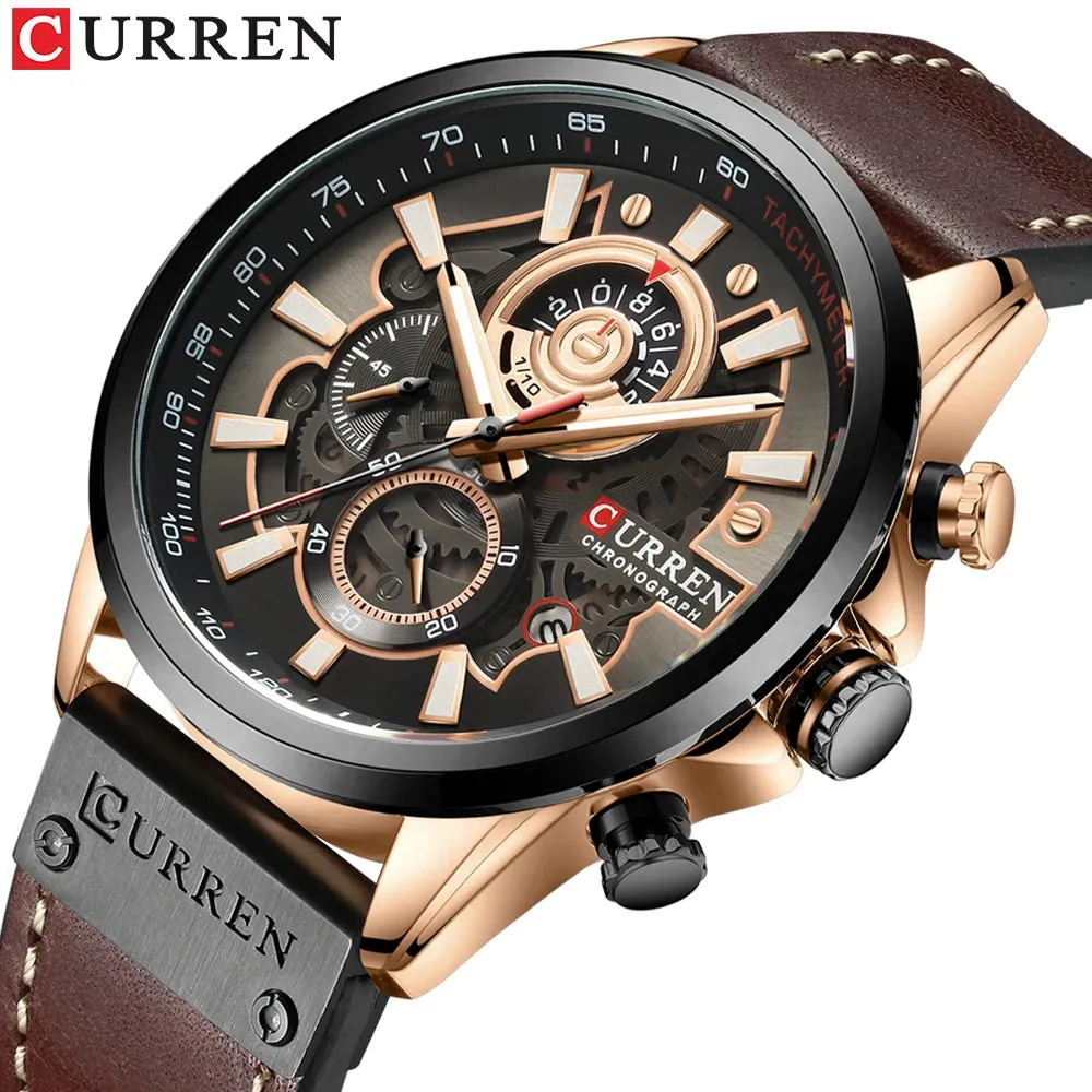 Men's Military Waterproof Sports Watch with Genuine Leather