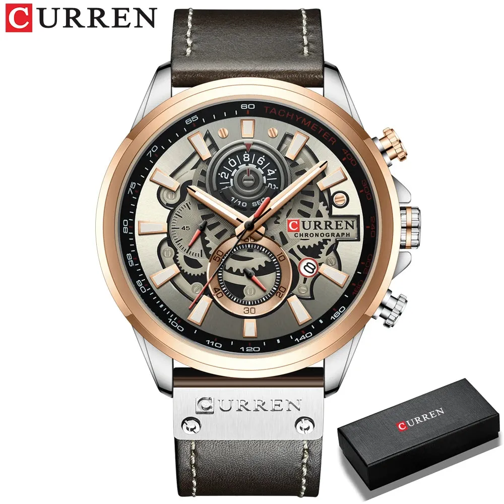 Men's Military Waterproof Sports Watch with Genuine Leather