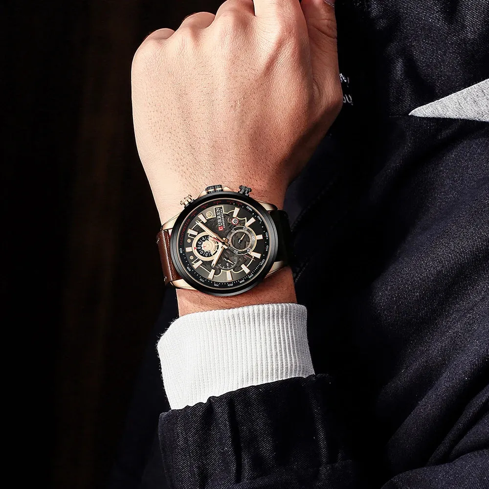 Men's Military Waterproof Sports Watch with Genuine Leather