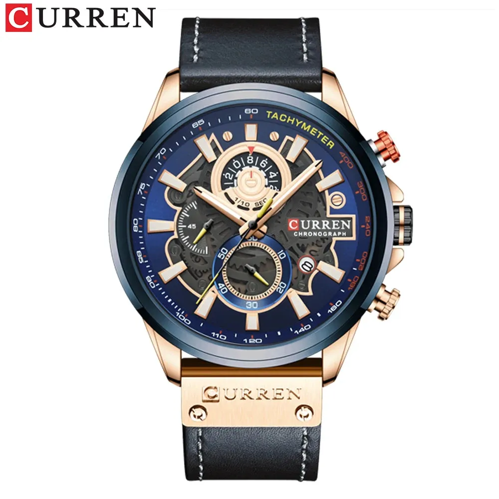 Men's Military Waterproof Sports Watch with Genuine Leather