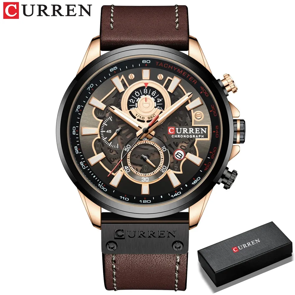 Men's Military Waterproof Sports Watch with Genuine Leather