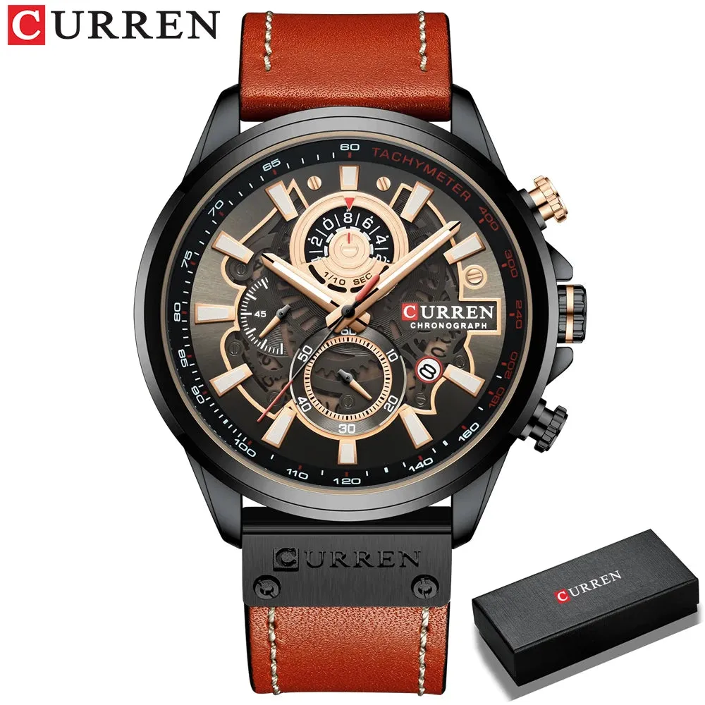 Men's Military Waterproof Sports Watch with Genuine Leather