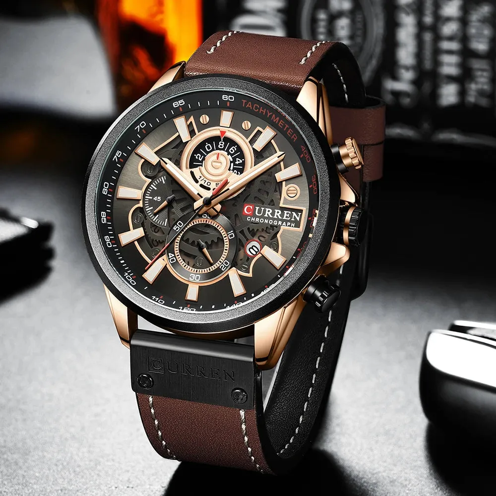 Men's Military Waterproof Sports Watch with Genuine Leather