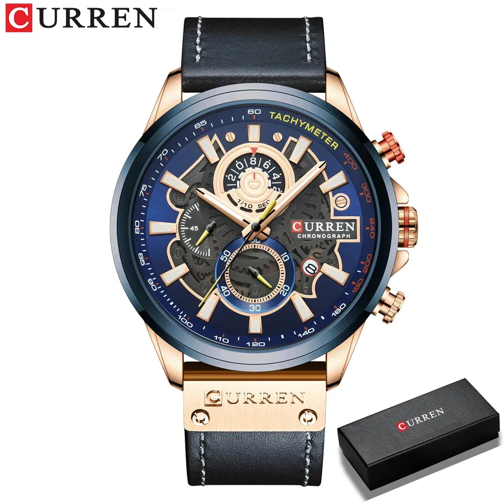 Men's Military Waterproof Sports Watch with Genuine Leather