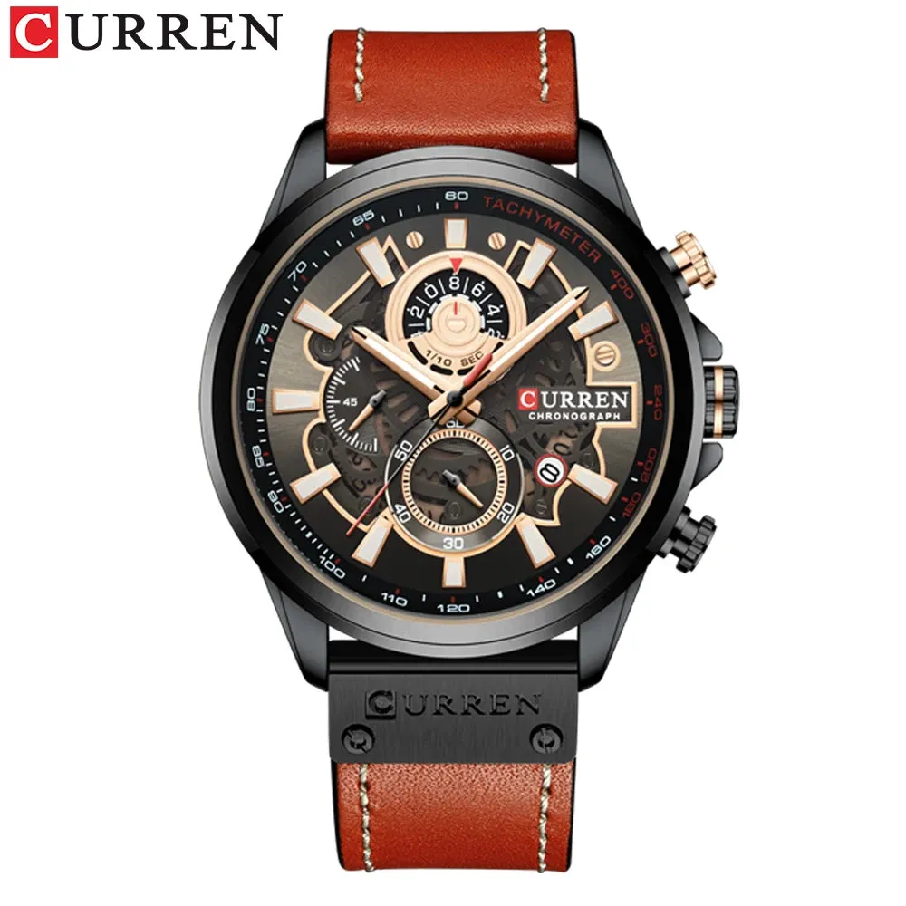 Men's Military Waterproof Sports Watch with Genuine Leather