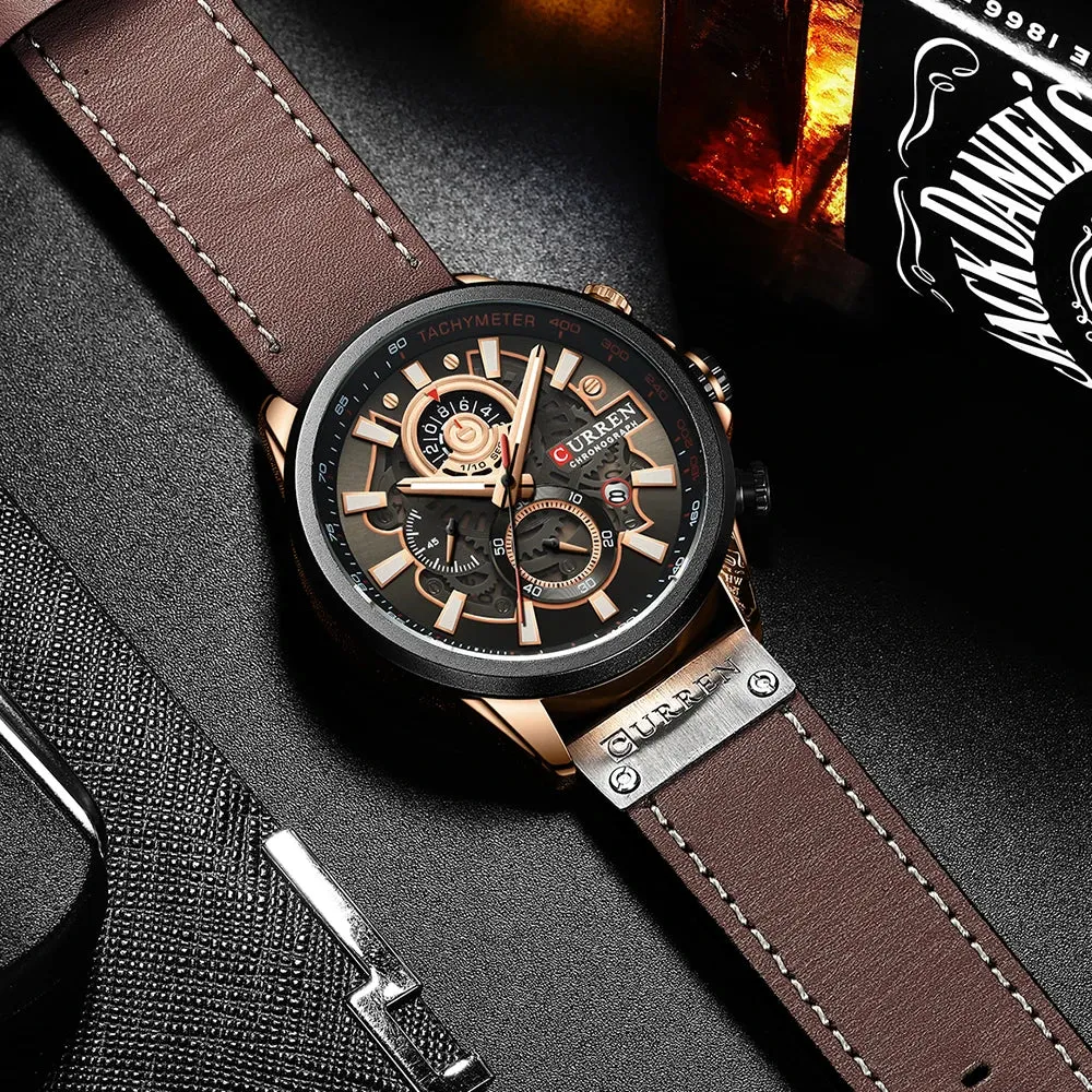 Men's Military Waterproof Sports Watch with Genuine Leather