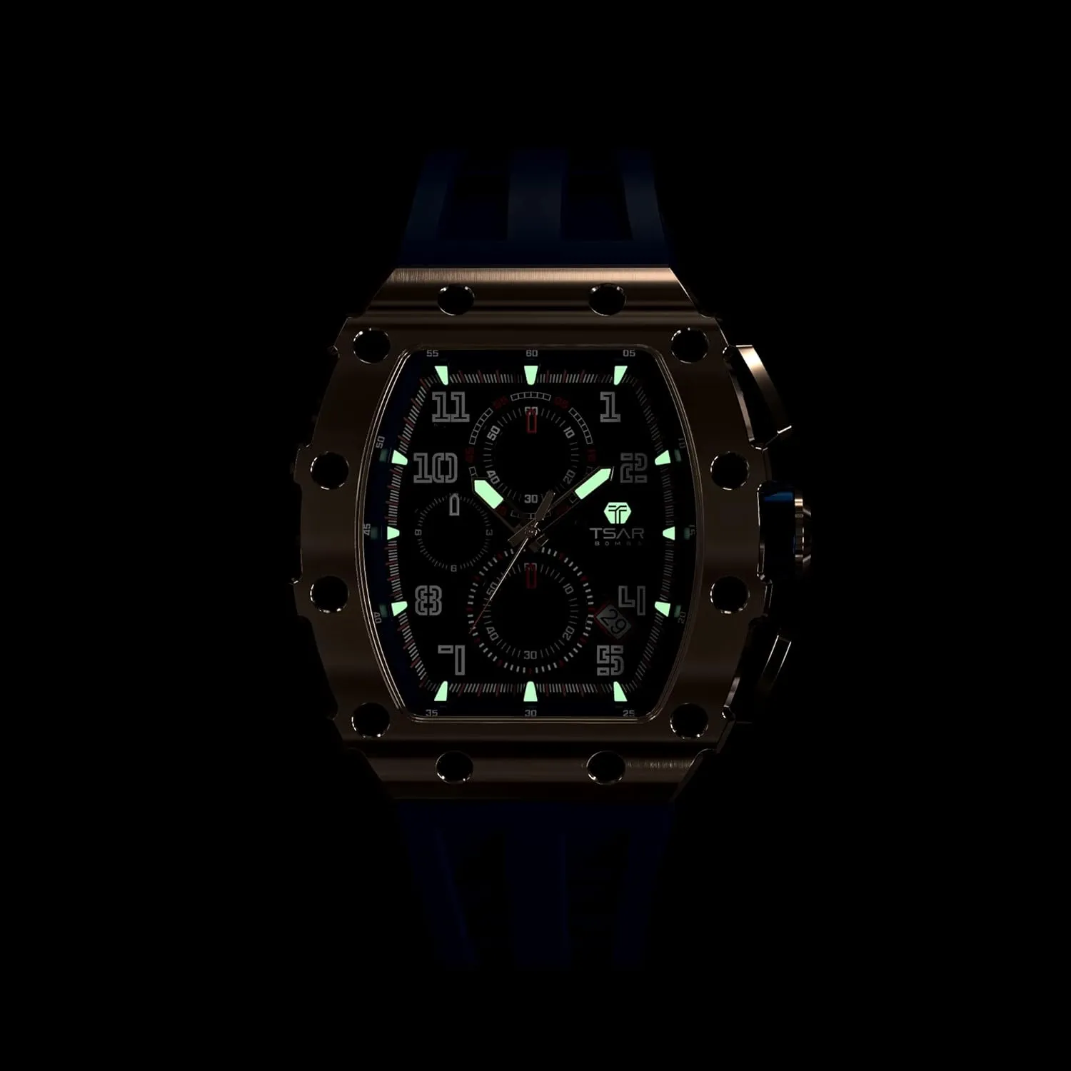 Men's Watch Luxury Square Tonneau 50M Waterproof Stainless Steel Sapphire Chronograph Date Multifunction Japanese Quartz Movement Fashion Unique Cool Design Elegant Gift Rubber Strap Watch