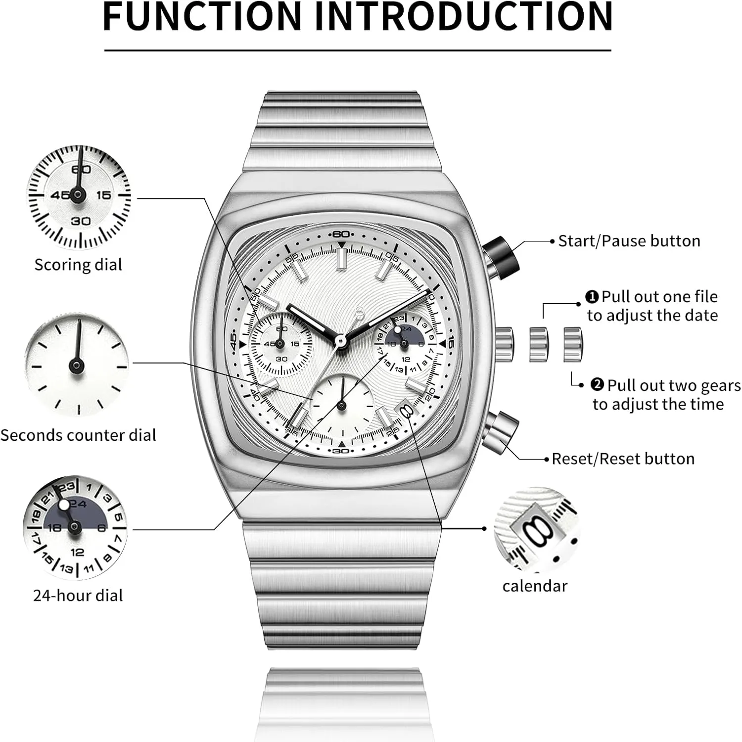Mens Watch Waterproof Luminous Wrist Watches for Men Multifunction Chronograph Business Work Casual Fashion Sport Designer Dress Watch with Calendar Elegant Gifts for Men