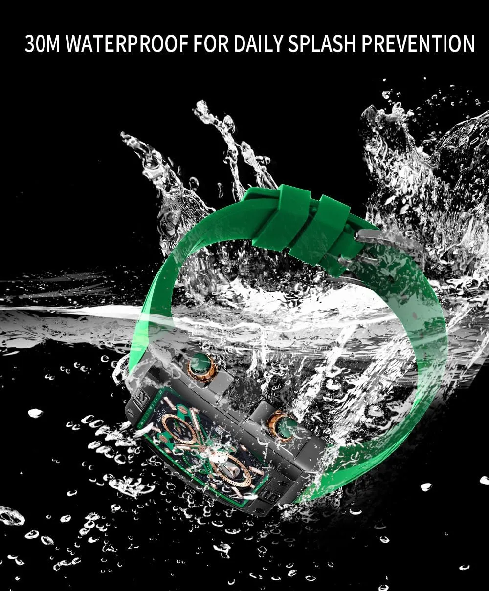Mens Watches Analog Waterproof Fashion Date Wrist Watch, Skeleton Tonneau Watches for Men with Chronograph,Ideal for Sports Enthusiasts & Daily Wear - Perfect Gifts for Men