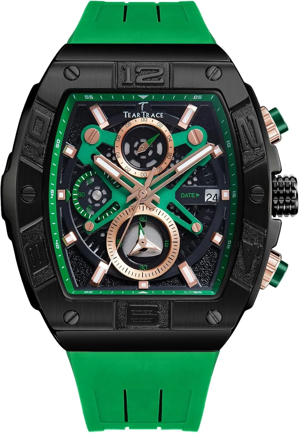 Mens Watches Analog Waterproof Fashion Date Wrist Watch, Skeleton Tonneau Watches for Men with Chronograph,Ideal for Sports Enthusiasts & Daily Wear - Perfect Gifts for Men