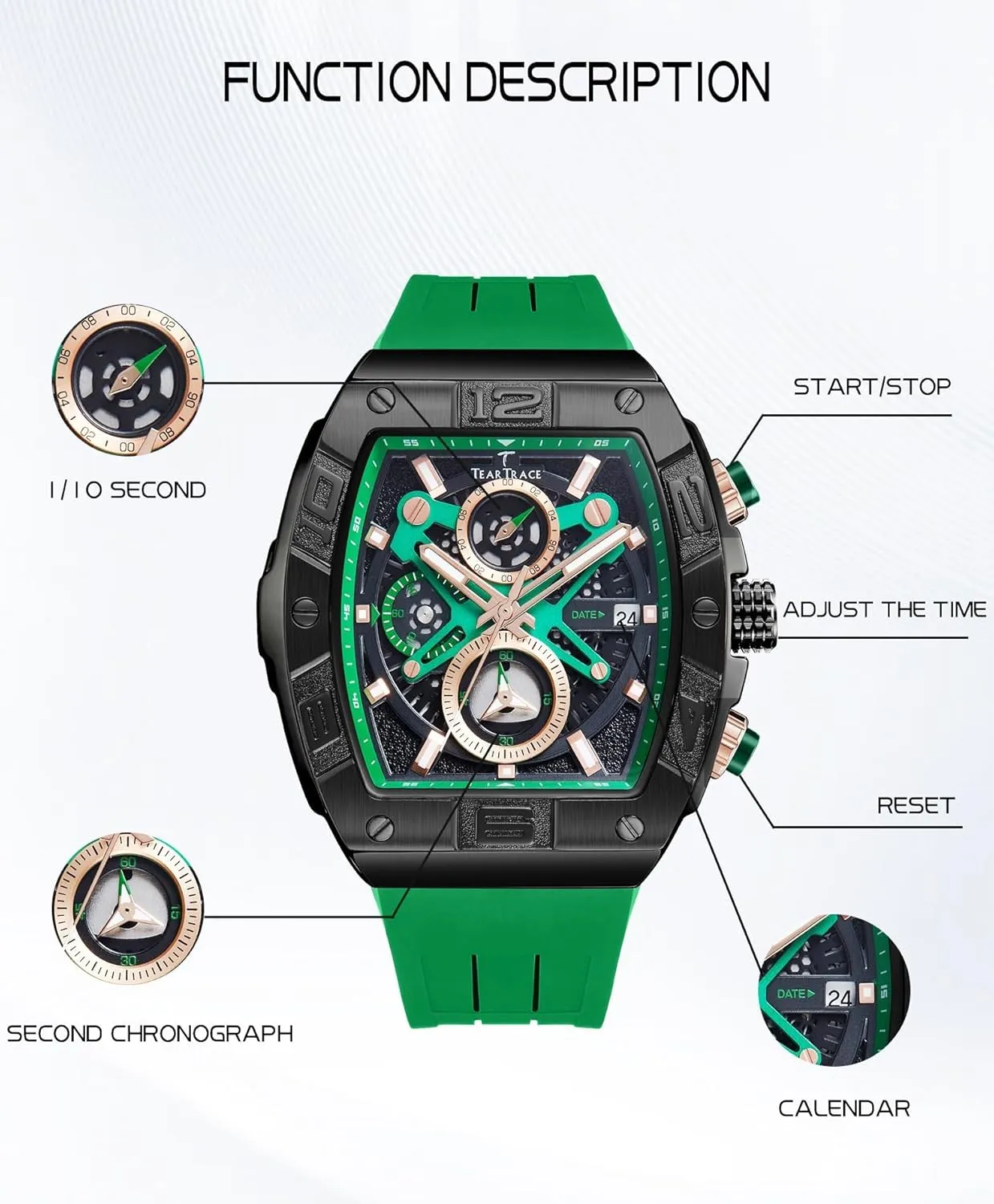 Mens Watches Analog Waterproof Fashion Date Wrist Watch, Skeleton Tonneau Watches for Men with Chronograph,Ideal for Sports Enthusiasts & Daily Wear - Perfect Gifts for Men