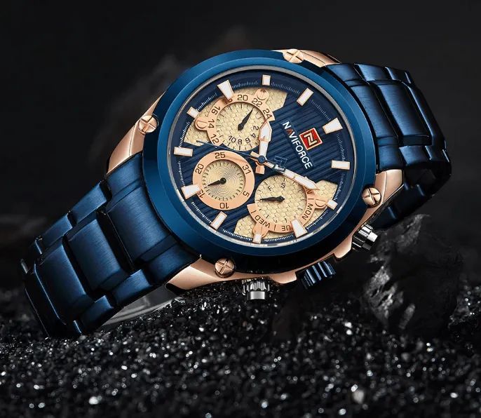 Men's  Waterproof Stainless Steel Watch With Chronometers Business Style Wristwatch Unique Design Perfect Gift