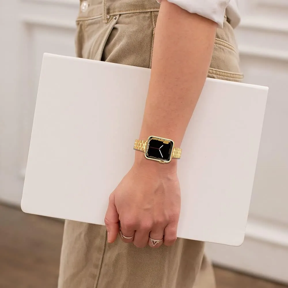 Metal band Compatible with Apple Watch Band 46mm 45mm 44mm 42mm 41mm 40mm 38mm for women, Slim Thin Stainless Steel Wristband for iWatch Series 10/9/8/7/6/5/4/3/2/6/SE
