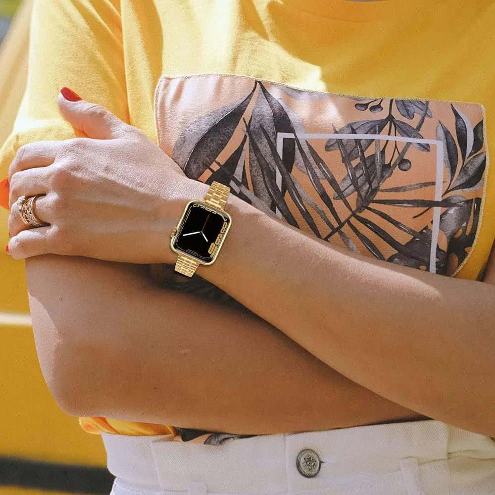 Metal band Compatible with Apple Watch Band 46mm 45mm 44mm 42mm 41mm 40mm 38mm for women, Slim Thin Stainless Steel Wristband for iWatch Series 10/9/8/7/6/5/4/3/2/6/SE