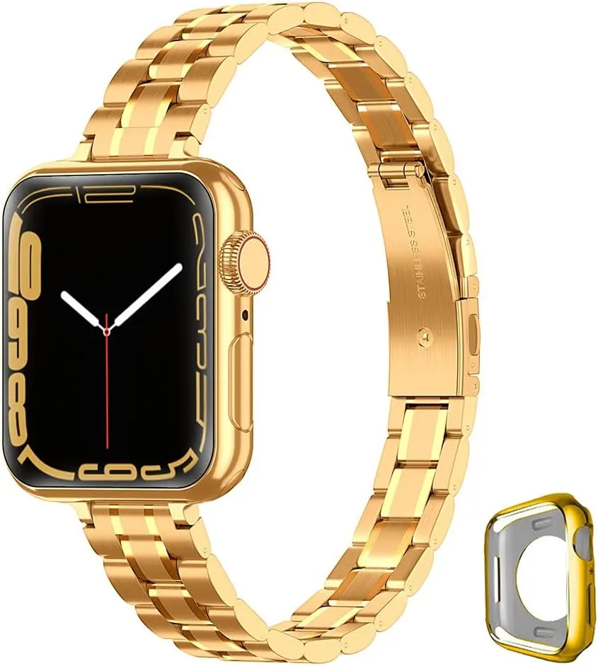 Metal band Compatible with Apple Watch Band 46mm 45mm 44mm 42mm 41mm 40mm 38mm for women, Slim Thin Stainless Steel Wristband for iWatch Series 10/9/8/7/6/5/4/3/2/6/SE