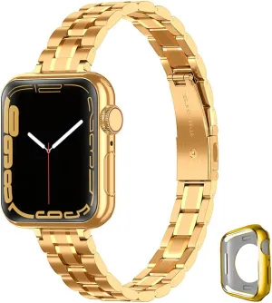 Metal band Compatible with Apple Watch Band 46mm 45mm 44mm 42mm 41mm 40mm 38mm for women, Slim Thin Stainless Steel Wristband for iWatch Series 10/9/8/7/6/5/4/3/2/6/SE