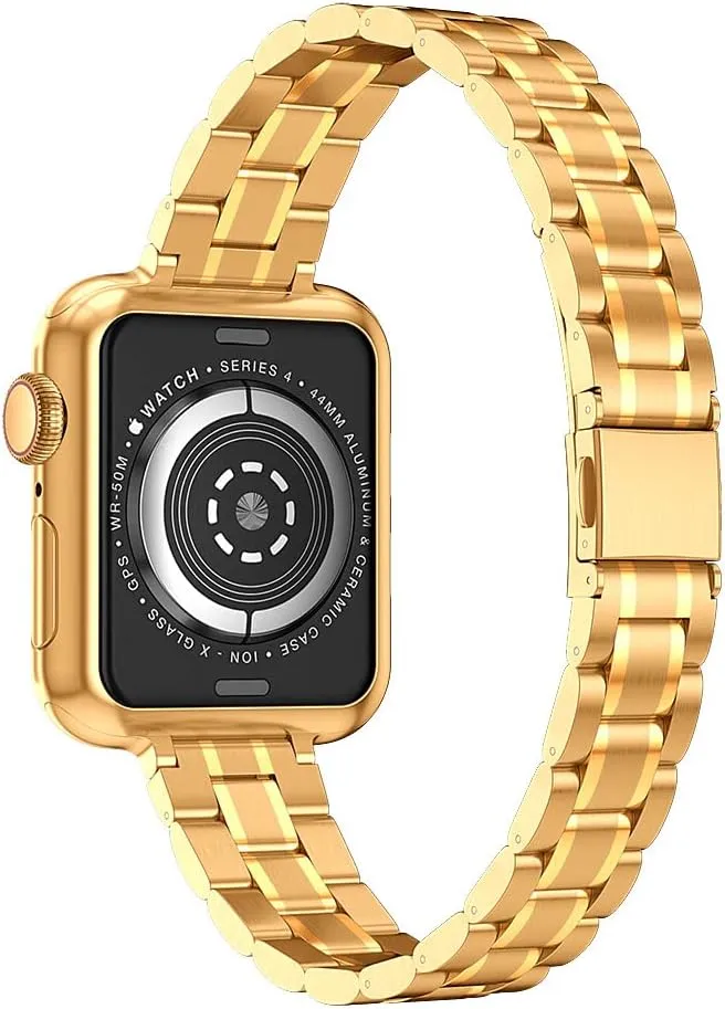 Metal band Compatible with Apple Watch Band 46mm 45mm 44mm 42mm 41mm 40mm 38mm for women, Slim Thin Stainless Steel Wristband for iWatch Series 10/9/8/7/6/5/4/3/2/6/SE