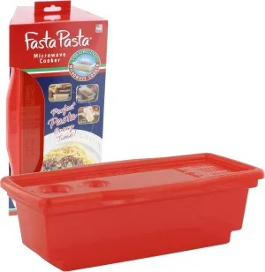 Microwave Pasta Cooker, Uncoated- The Original Fasta Pasta (Red)- Quickly Cooks up to 4 Servings- No Mess, Sticking or Waiting For Boil- Perfect Al Dente Pasta Every Time- For Dorms, Small Kitchens, or Offices
