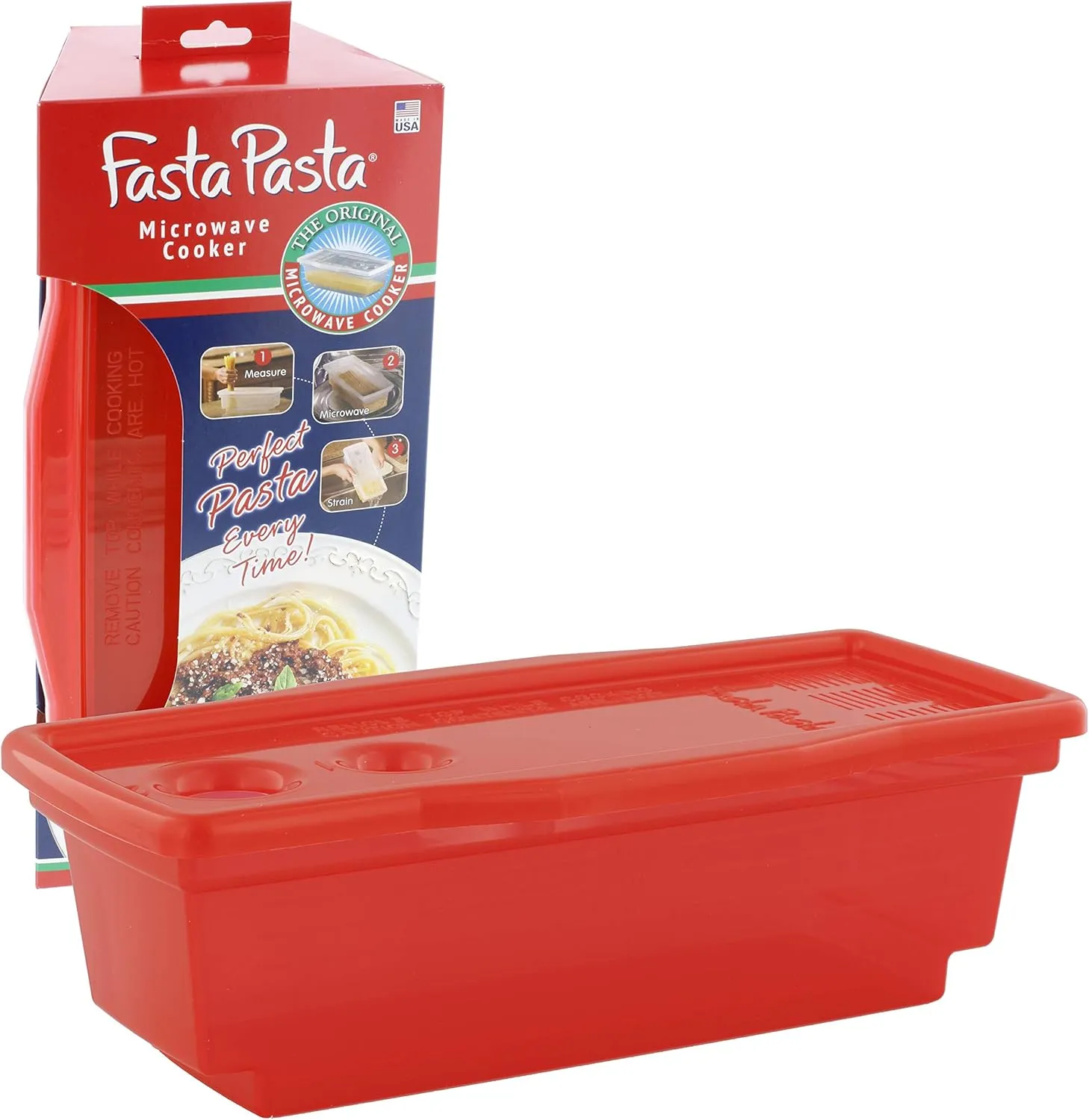 Microwave Pasta Cooker, Uncoated- The Original Fasta Pasta (Red)- Quickly Cooks up to 4 Servings- No Mess, Sticking or Waiting For Boil- Perfect Al Dente Pasta Every Time- For Dorms, Small Kitchens, or Offices