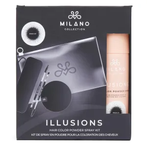 Milano Illusions Kit, Includes Black-ish Hair Color Powder Spray, Protector Band, Spray Removal Band, Two Spoolie Hairline Brushes, Storage Bag
