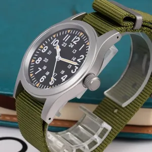 Militado ML05 38mm VH31 Quartz Watch - Domed Sapphire Crystal Field Watch C3 Super Luminous Retro Sweep Wrist Watch for Men 100M Waterproof