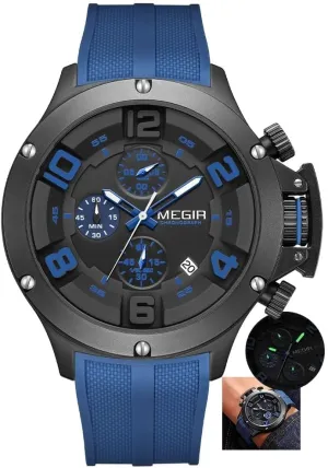 Military Sport Quartz Watch Men Fashion Waterproof Wristwatch with Silicone Strap Luminous Hands Date Chronograph Watches Black