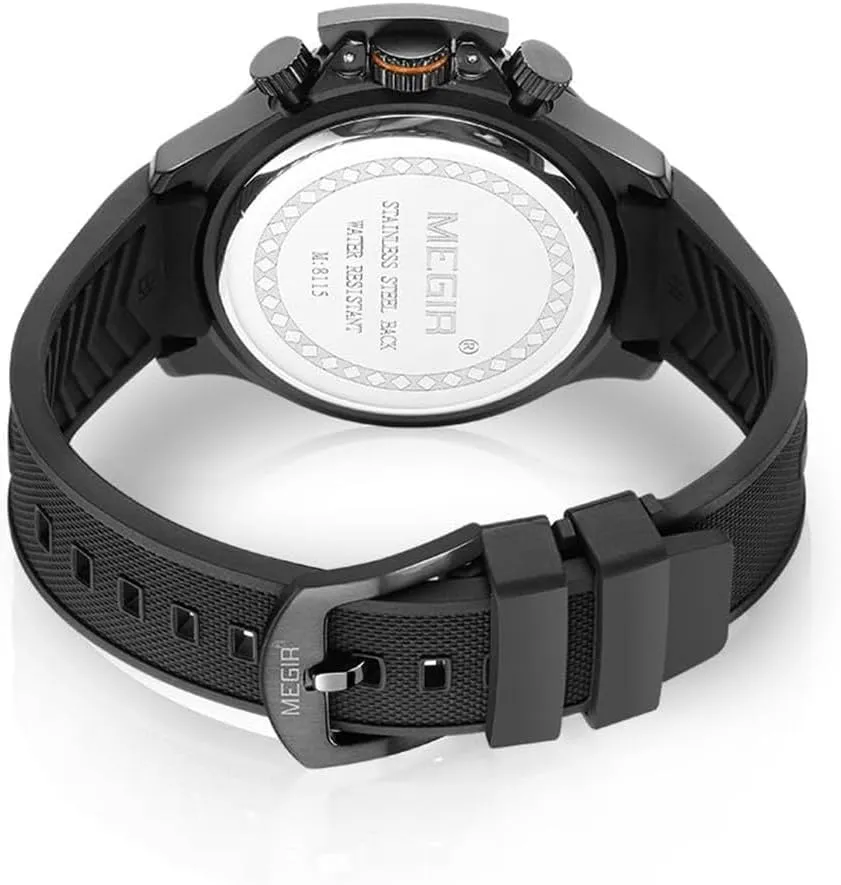 Military Sport Quartz Watch Men Fashion Waterproof Wristwatch with Silicone Strap Luminous Hands Date Chronograph Watches Black