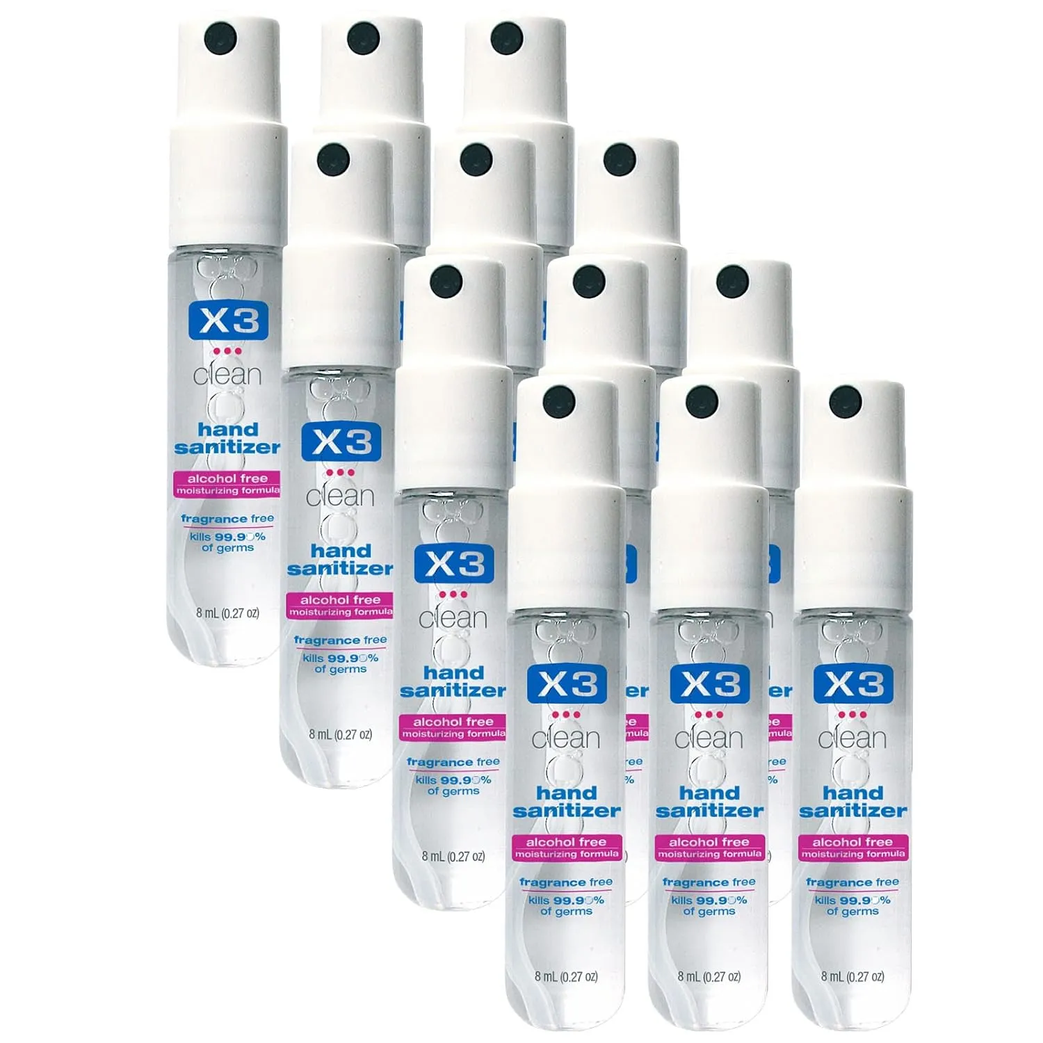 Mini Hand Sanitizer Spray – Alcohol Free and Fragrance Free - Pocket Size 0.27 Ounce Bottles (Pack of 12)