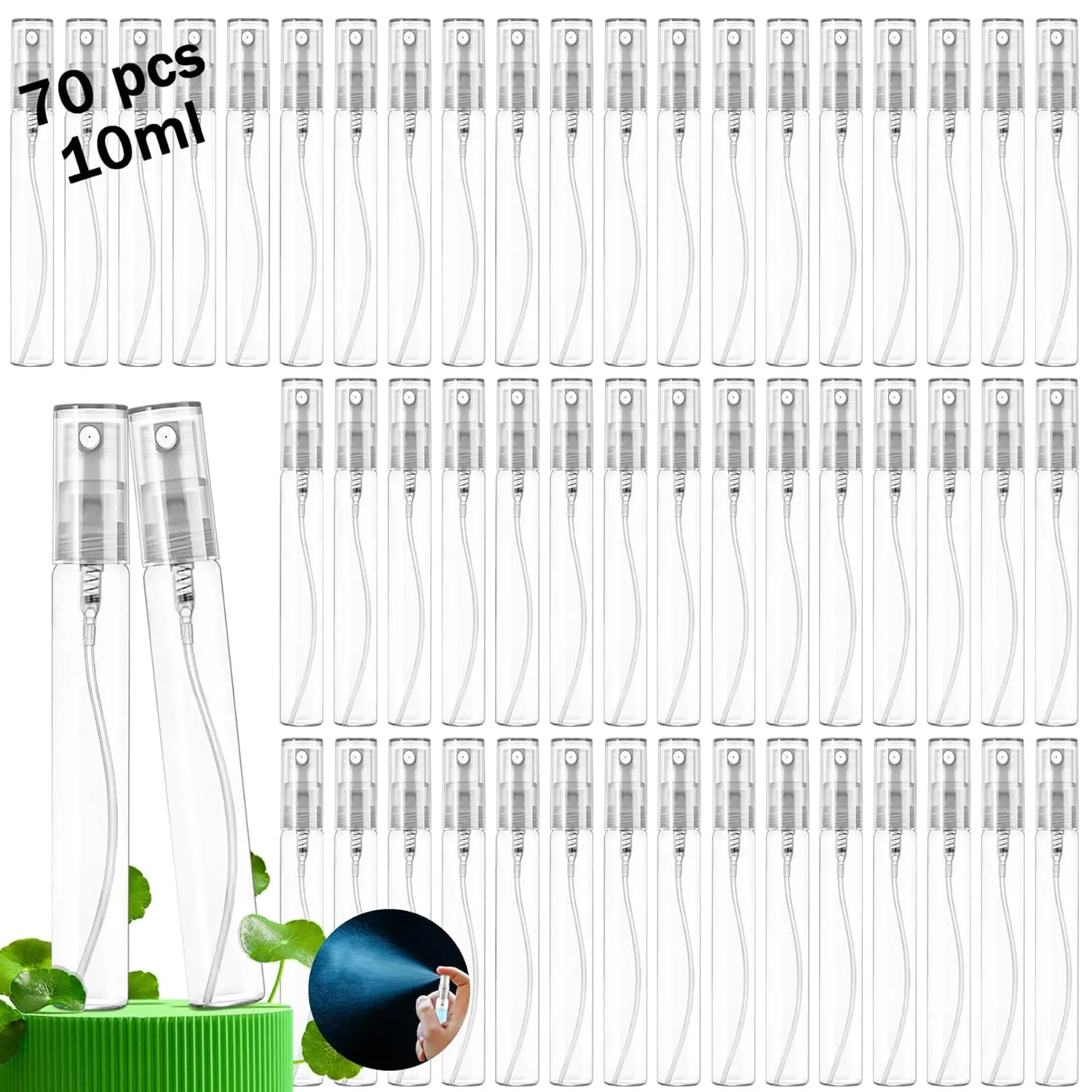 Mini Spray Bottles 70PCS 10ML Clear Glass Perfume Bottles Refillable Fine Mist Spray Bottles Empty Fragrance Sample Spray Containers Cosmetics Atomizer for Cleaning,Travel,Essential Oils