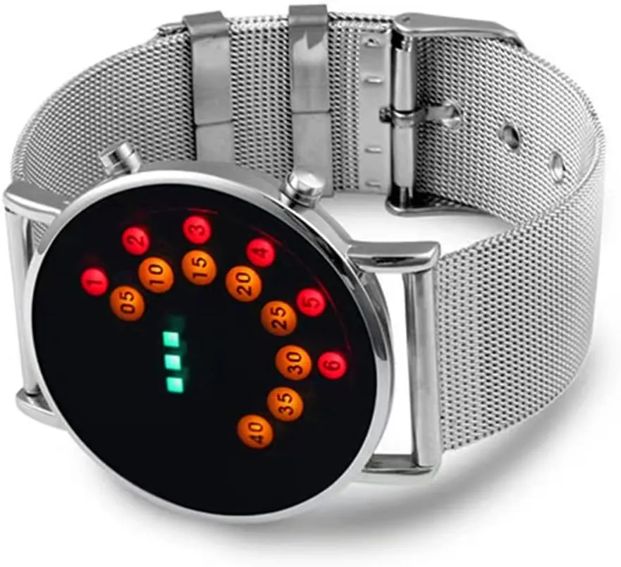 MINILUJIA Men Cool Digital Watch Binary Time LED Display Waterproof with Stainless Steel Mesh Band Unique Creative Fashion Wristwatches