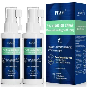 Minoxidil for Men Hair Growth Spray - 5% Topical Hair Regrowth Treatment for Thinning Hair and Beard Growth, Extra Strength Hair Loss Solution, 2-Month Supply (Pack of 2)