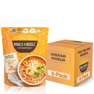 Miracle Noodle Thai Tom Yum Konjac Shirataki Noodles - Ready to Eat, Plant Based, Gluten Free, Paleo Friendly, Non-GMO, 10 Oz, 6-Pack