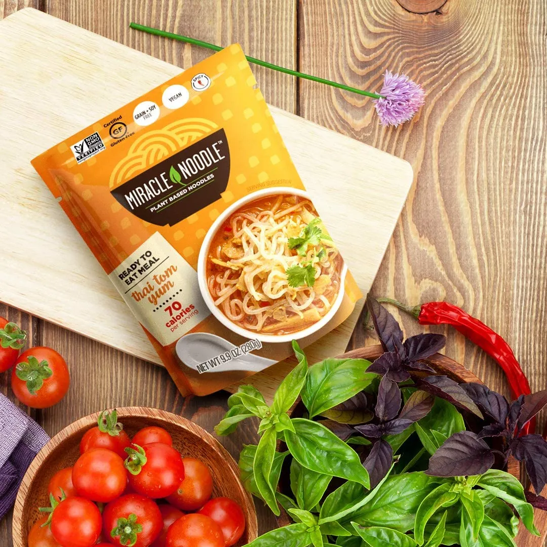 Miracle Noodle Thai Tom Yum Konjac Shirataki Noodles - Ready to Eat, Plant Based, Gluten Free, Paleo Friendly, Non-GMO, 10 Oz, 6-Pack